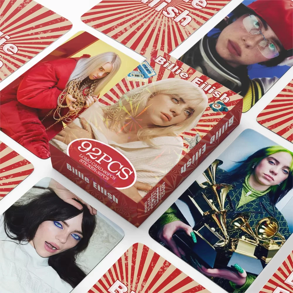 92 tarjetas fotográficas miniatura estilo Billie Eilish europeas y americanas, tarjetas coleccionables para fans, postales, tarjetas LOMO