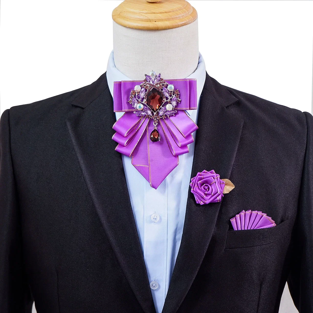 Vlinderdas Broche Set Luxe Sieraden Britse Business Banketjurk Shirt Kraag Bloemen Heren Bruiloft Strikje Corsage 3 Stuks Sets