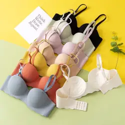 Sexy Bras Push Up Seamless Underwear Women Solid Candy Color Wireless Lingerie One-Piece Gather Convertible Straps Brassiere