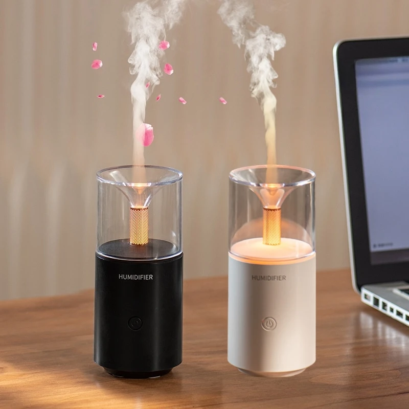 Aroma-Diffusor im Kerzenlicht-Stil, USB-Nebelhersteller, Luftbefeuchter, warmes Nachtlicht, leiser Diffusor für ätherische Öle, Auto- und Heimluftbefeuchter