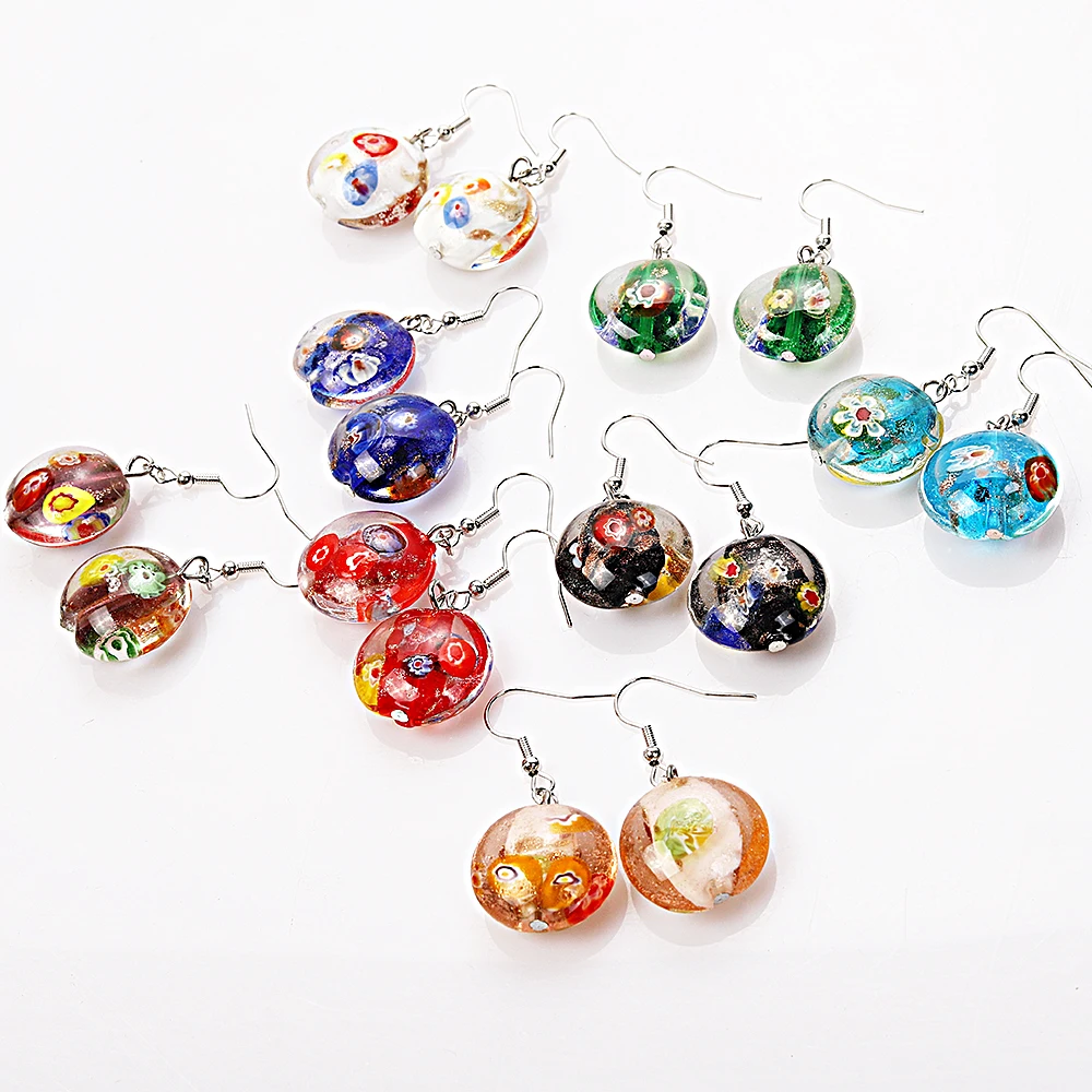 Qianbei Handmade 6Pairs Women\'s Romantic Classic Flower Murano Glass Earrings HOT