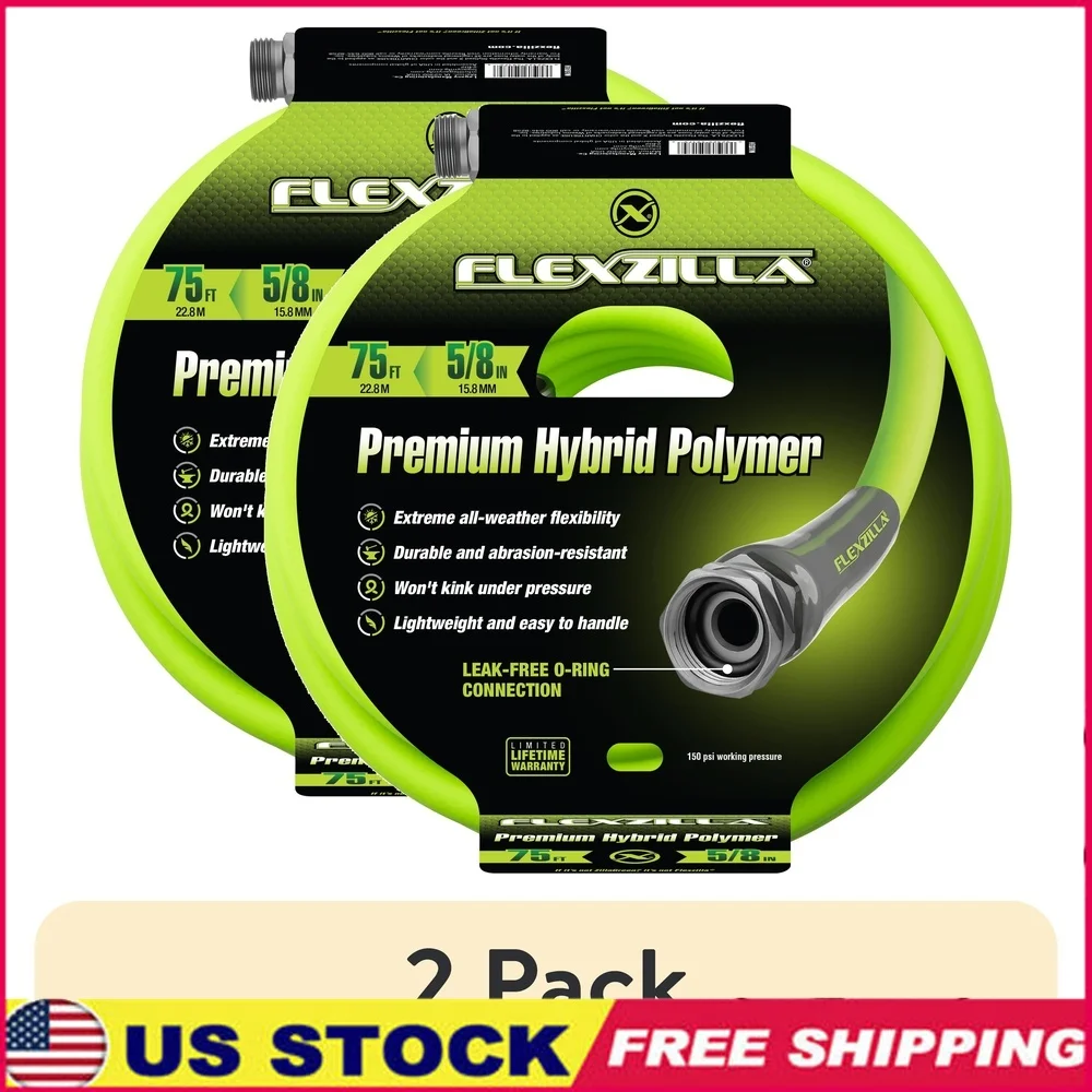 

Садовый шланг премиум-класса, 2 шт., 5/8 дюйма x 75 футов, гибридный полимер, устойчивый к истиранию, не протечный, устойчивый к ультрафиолетовому излучению, прочные соединения