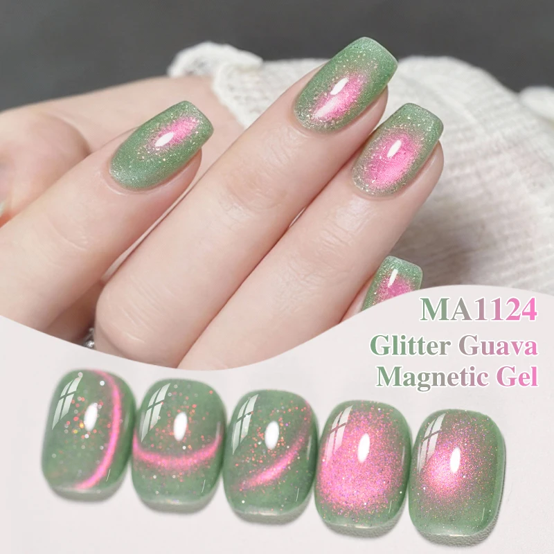 Esmalte de Uñas Magnético Glitter Guava Cat, Gel Degradado con Purpurina, Semipermanente, Removible con Acetona, Barniz de Gel UV, Suministros para Uñas