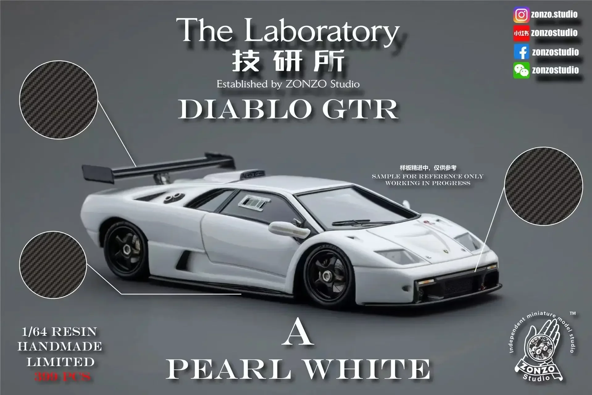 The Laboratory 1:64 Diablo  Gray Yellow Black White Resin Model Car