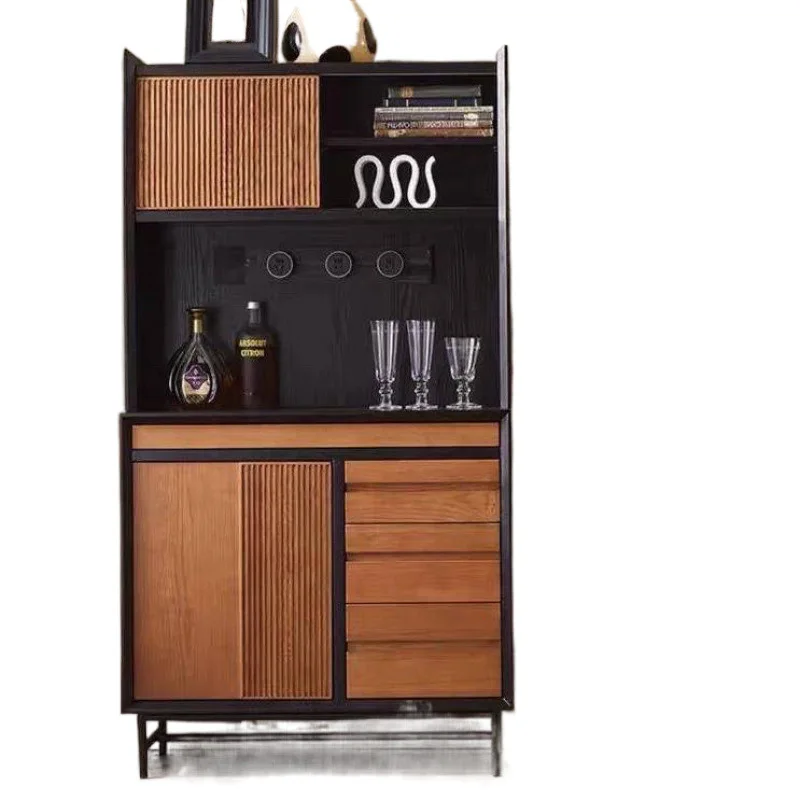 

Nordic modern retro ins style solid wood dining side cabinet high cabinet integrated living room display cabinet
