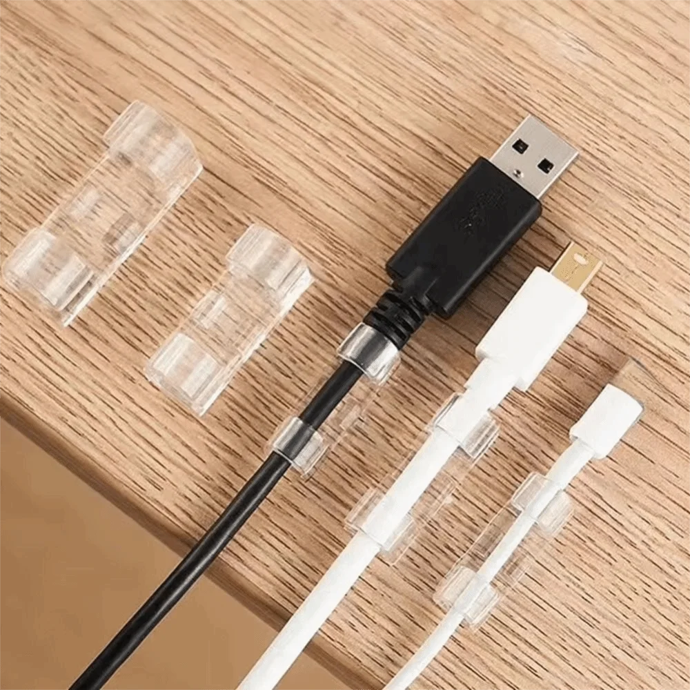 Self Adhesive Cable Management Clips Plastic Material Transparent Wire Clips Sticky Back 20 PC Pack Cable Organizers