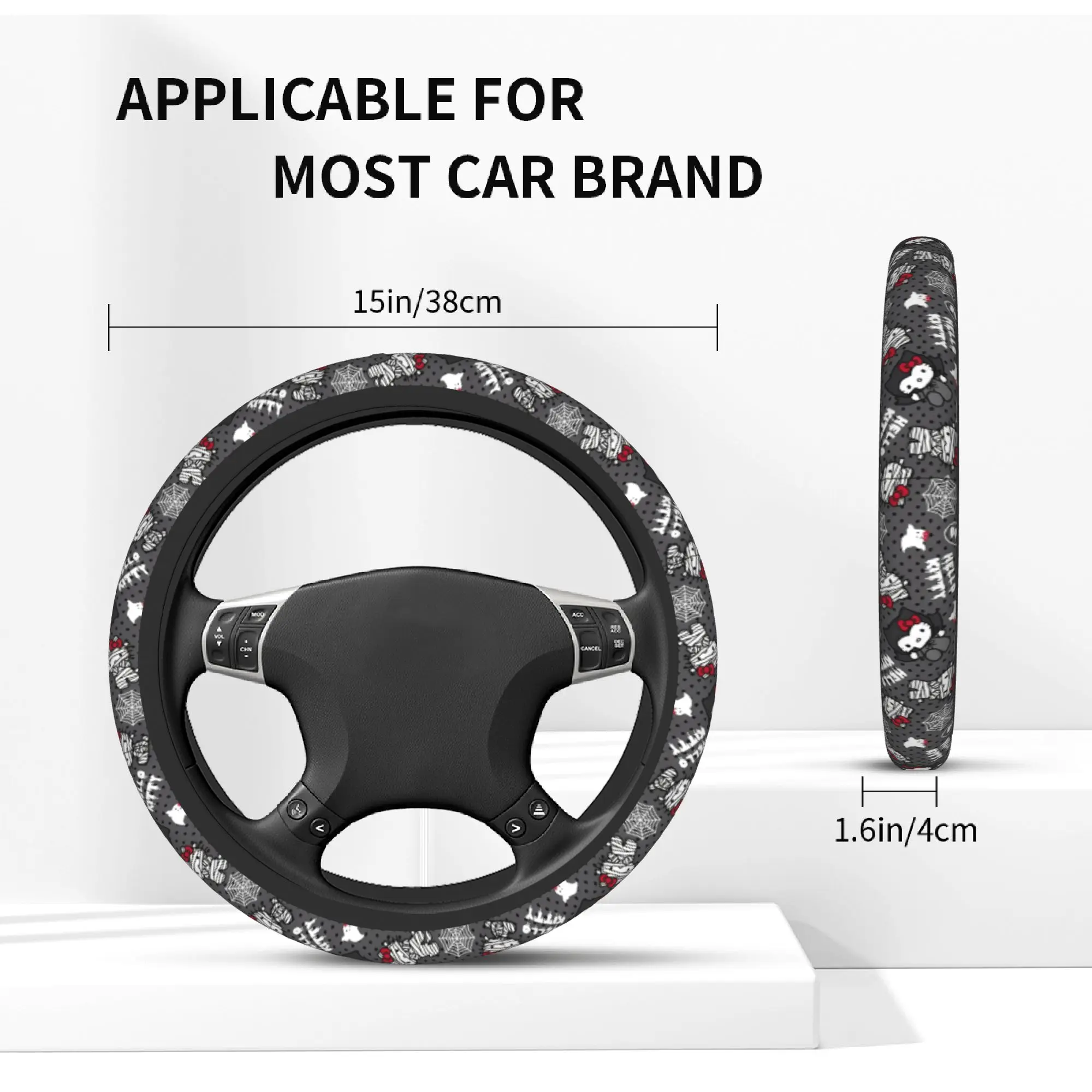 Car Steering Wheel Cover Hellokittys Halloween Universal Skull Ghost Braid On The Steering Wheel Cover Auto Auto Accessories - view 5