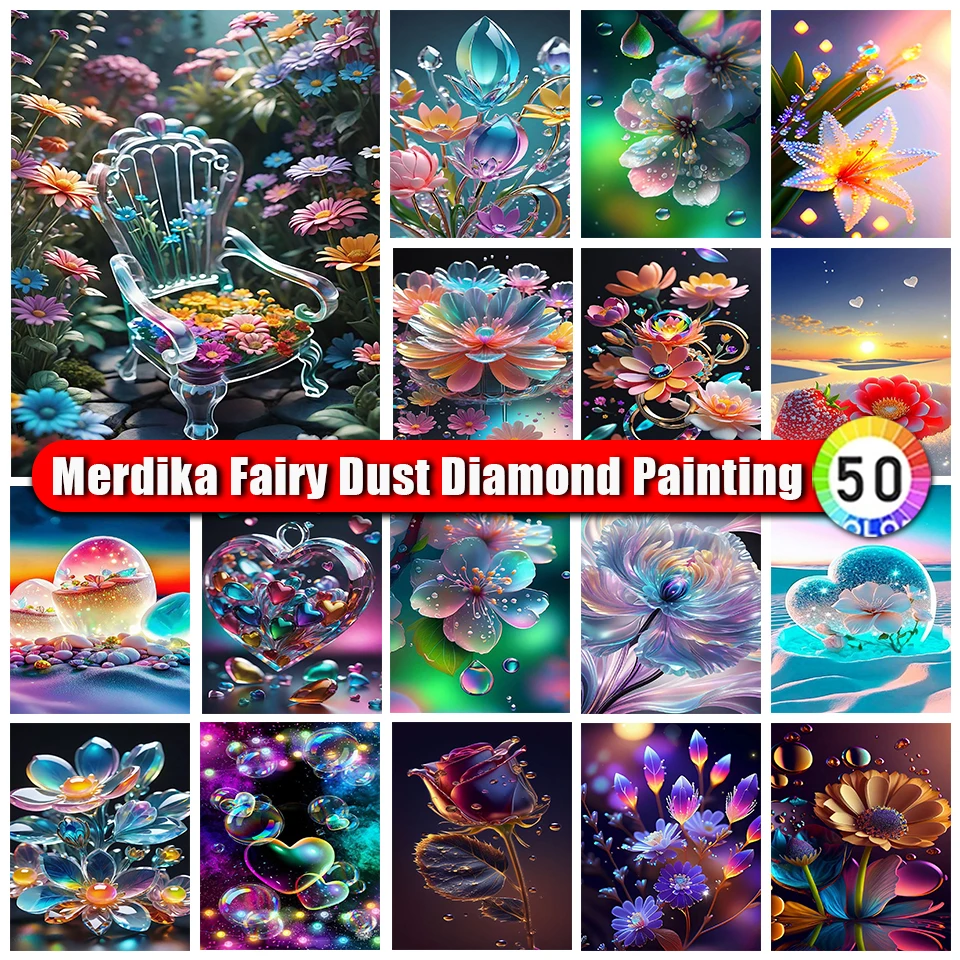 

Merdika Fairy Dust Diamond Painting Rose Lotus 5D Cross Stitch Mosaic Flower Diamond Embroidery Colorful Art Sale Gift New 2024