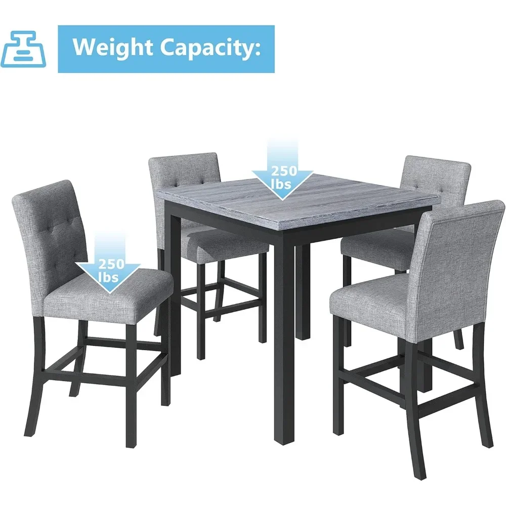 Dining Table Set, 5 Piece, Suitable for 4, Rectangular Dining Table with 4 Upholstered Dinings Chairs, Kitchen Tables Set