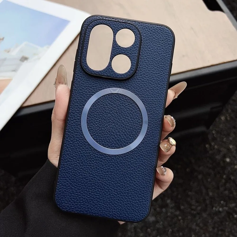 Luxus Business Lychee Leder Textur Magnetische Telefon Fall Für OnePlus 15 Für Magsafe Weiche TPU Stoßstange Stoßfest Schutz Abdeckung