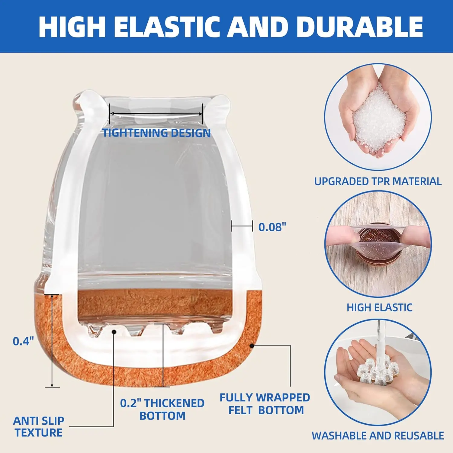 8 Stück transparente Stuhlbein-Bodenschoner mit dicken Wickel-Filzpolstern, Silikon-Möbelbeinabdeckungen, Tischfüße, Tassen zum Schutz von Kappen – Detail 6