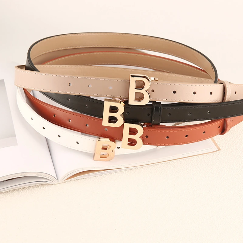 New Daily Fashion Versatile Women's High-quality Sliding Buckle Paired with B-letter White Belt, High-end Designer Brand Belt