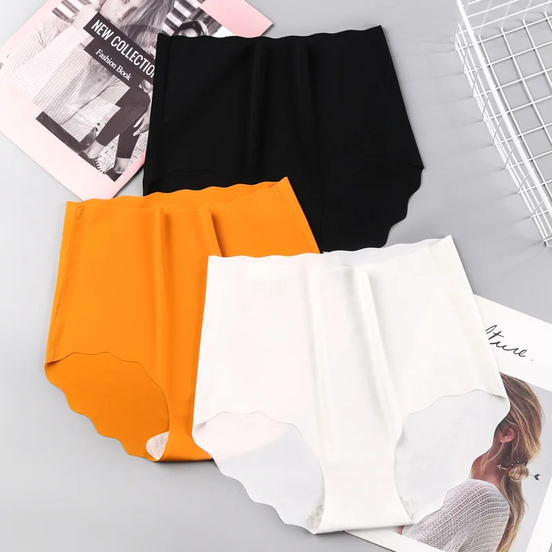 Culotte en soie glacée pour femmes, sous-vêtement taille haute, sans couture, respirant, grande taille, couleur unie, lingerie Sexy pour dames