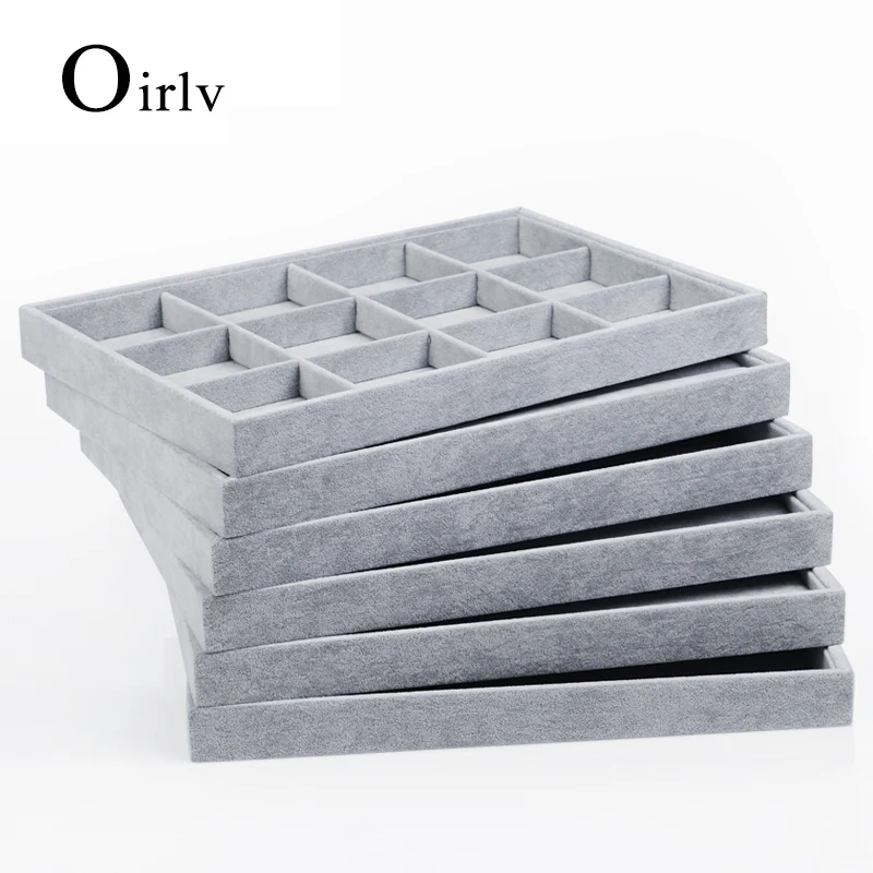 

Oirlv Grey Jewelry Trays Velvet Display Stackable Jewelry Display Tray Velvet Grey Jewelry Tray Organizer Large Velvet Organizer