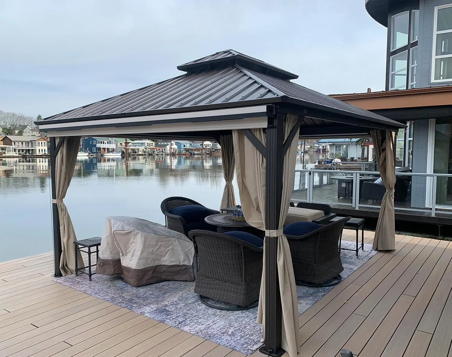 8x12ft Hardtop Gazebo Galvanized Steel Double Roof Curtains & Netting Patio Backyard Bronze, Custom
