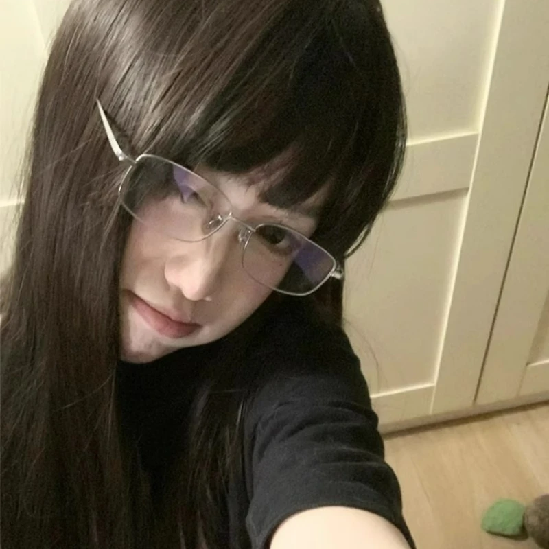 Harajuku Y2K خمر إطار مربع صغير نظارات للنساء الرجال النظارات المعدنية واضح نظارات للقراءة الضوء الأزرق حجب النظارات #5