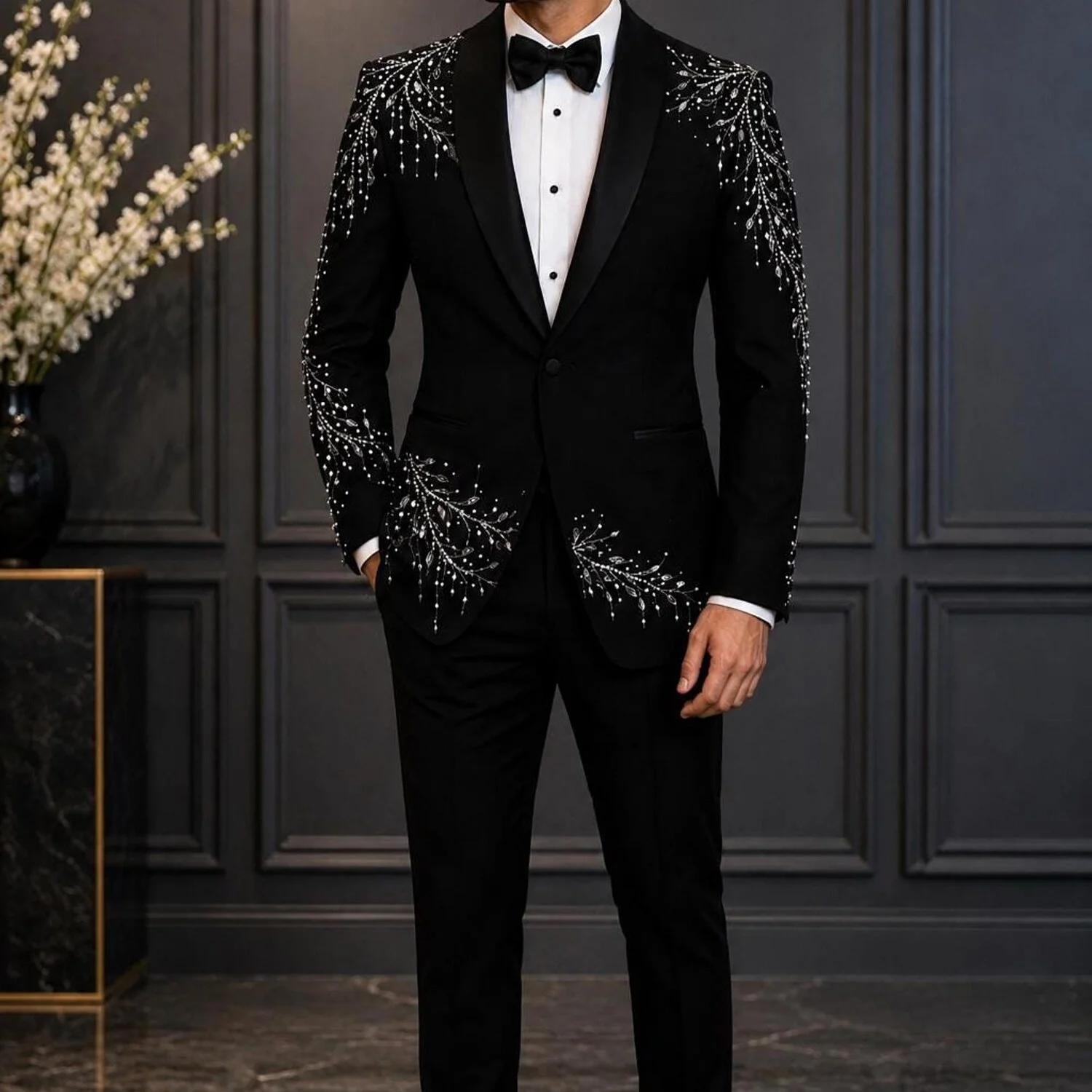 Mens Luxury 2 Piece High Quality Customized Jewelry Decoration One Button Slim Fit Wedding Formal Business Prom