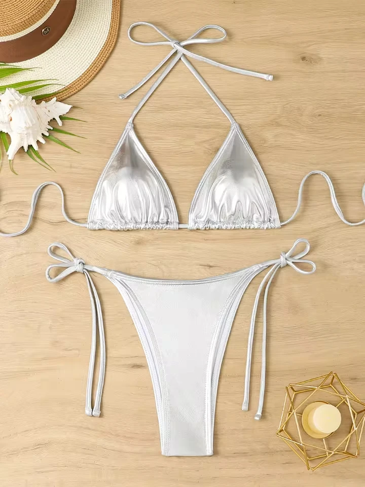 Vzvn Vintage Sexy Hottie Lace Up Bikini Women Split Swimsuit Beach Bikini 2026 New All Season Solid Backless Bikinis 2 Piece Set