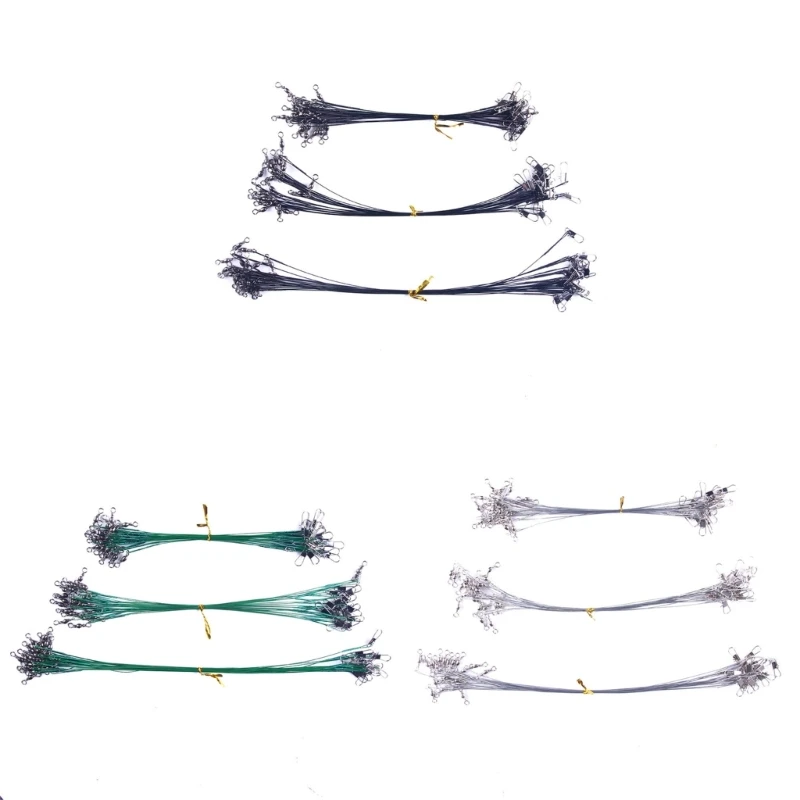 Fil pêche robuste en acier inoxydable, avec émerillons bouton-pression, 50 pièces/paquet, X5QF