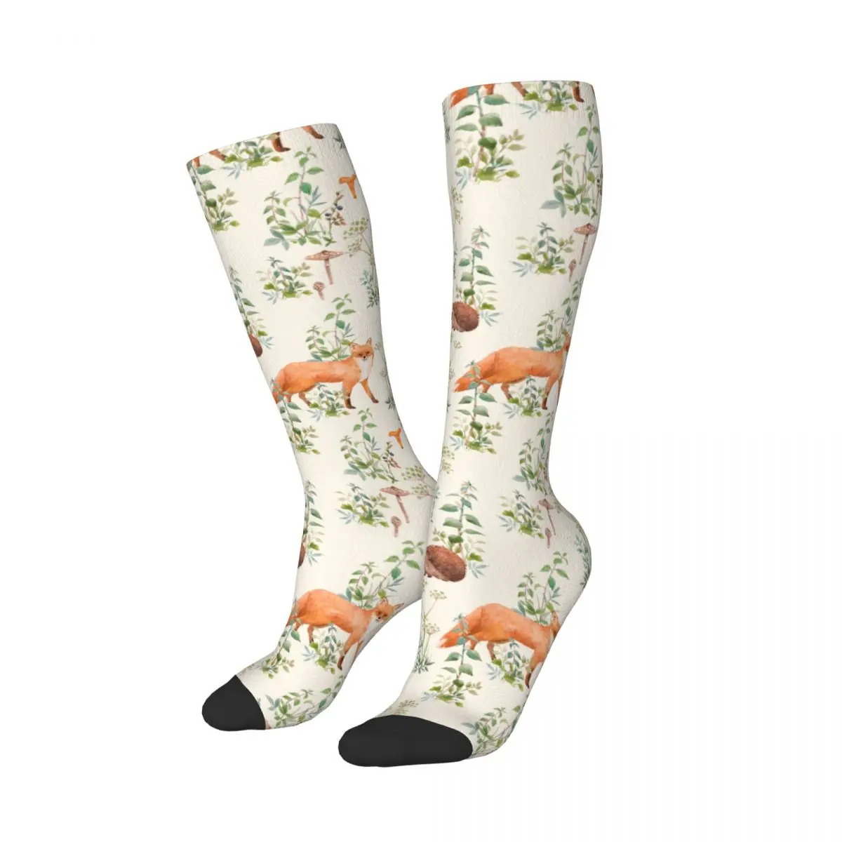 Casual Socks Forest Plants And Fox Illustration Long Harajuku Retro Business Socks