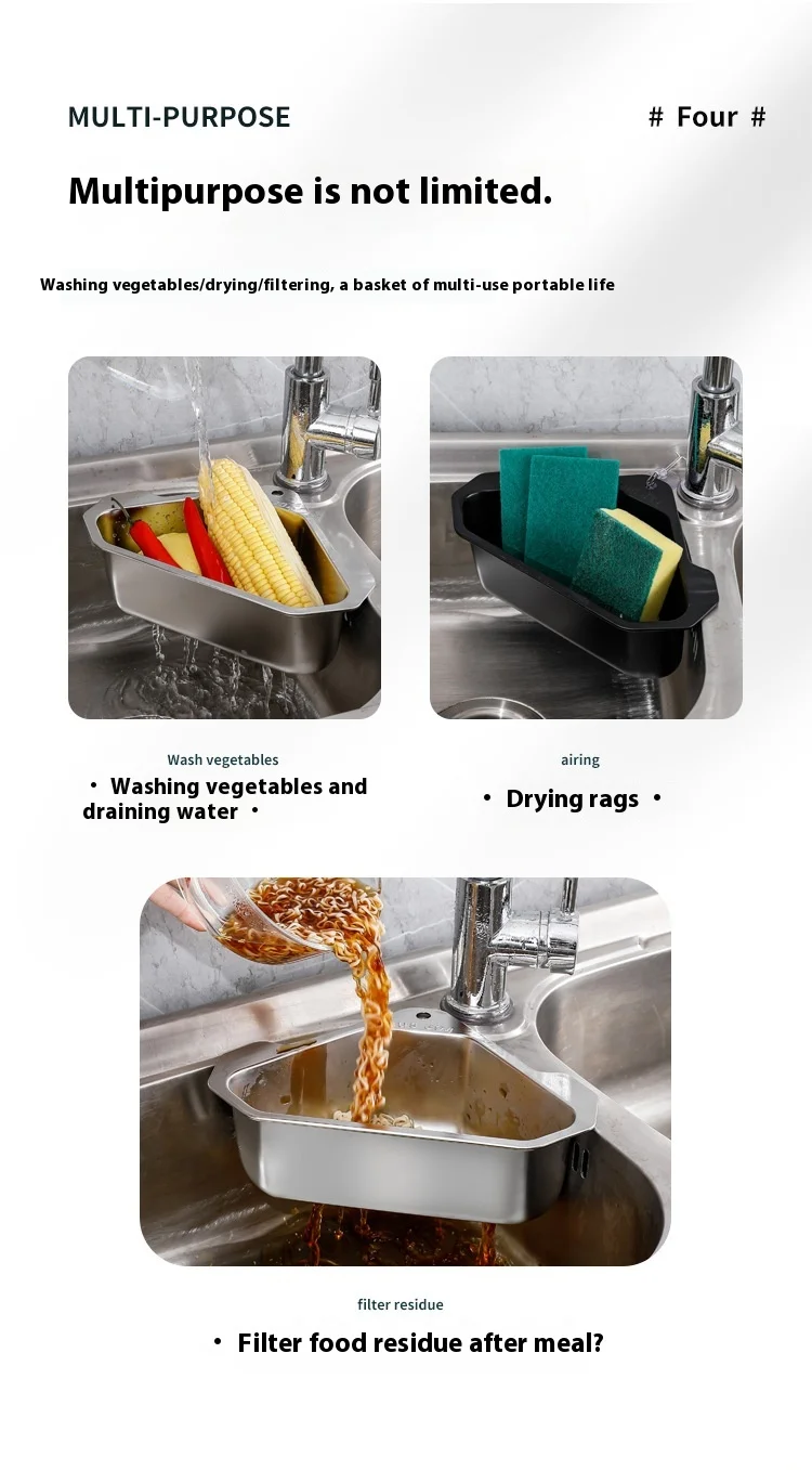 Neue Küchenspüle aus Edelstahl, Asphaltkorb, neues dreieckiges Filternetz 304, Pool-Lagerregal, Asphaltregal, Spüle – Detail 6
