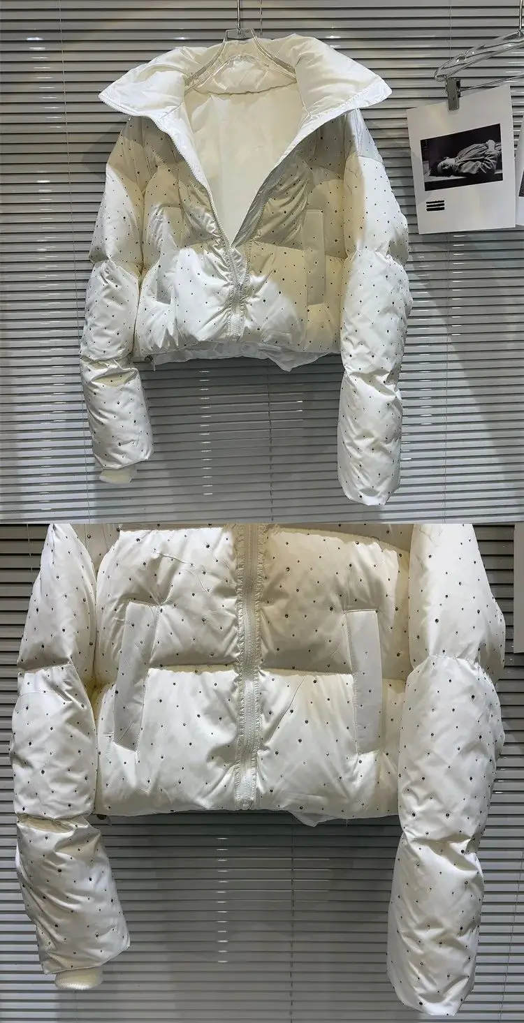 Mode Luxus Diamanten Kurze Jacken Winter Langarm Stehkragen Mäntel Baumwolle Gepolstert Casual High Street Neue In Oberbekleidung