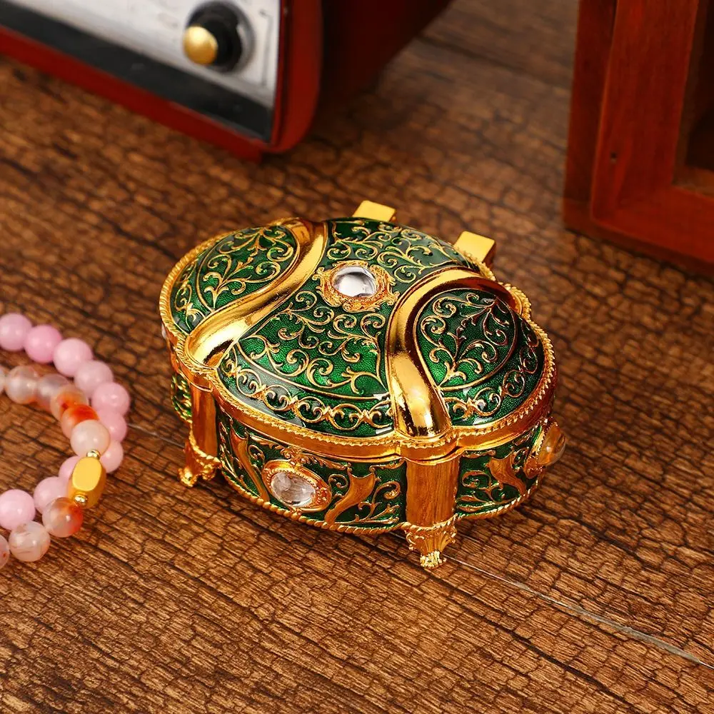 Vintage Style Jewelry Organizer Relief Design Zinc Alloy Trinket Box Light Luxury Oval Shape Jewelry Storage Case