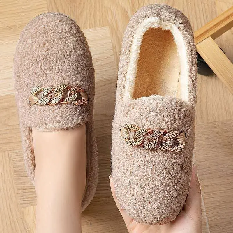 Winter New Hairy Shoes Flat Bottom with Velvet Cotton Shoes Thick Bottom Butterfly Knot Cotton Shoes Low Top Warm Shoes Sell Off