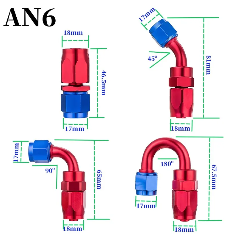 AN4 6 8 10 12 Universal Stainless Steel Braided CPE Fuel Line Hose Oil Gas Cooler Hose 0/45/90/180 Degree Pipe Adapter Fitting