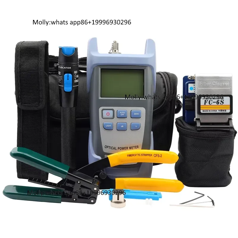 Fiber Optic Cable Tester Tool Kit with FC-6S Fiber Cleaver Optical Power Meter Visual Fault Locator Fiber Cold Connect Tool