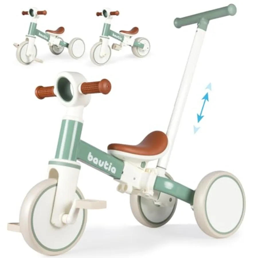 

Toddler tricycle for 1-3 years, steel frame, red, 5-in-1 convertible balance bike with push handle and removable pedals, no par
