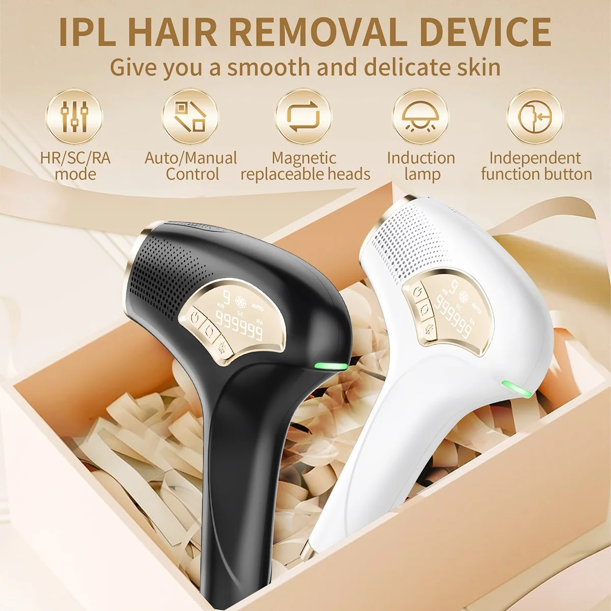 

IPL Hair Removal Laser With Ice Cooling 9 Energy Levels 999900 Flashes Permanent Hair Removal Whole Body Treament for Women Men