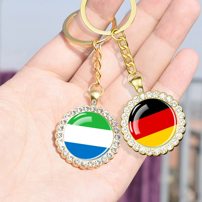 بلد العلم سلاسل المفاتيح الزجاج قبة حجر الراين قلادة سلاسل المفاتيح أعلام كيرينغ الأرجنتين سوريا السودان لبنان ألمانيا روسيا كوبا #3