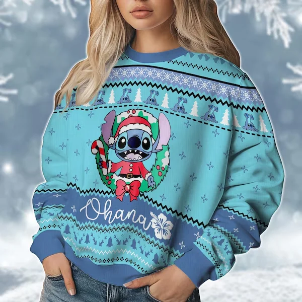 Christmas Disney Lilo and Stitch Ugly Sweater Ohana Christmas Sweater Mens Womens 3D Universal Sweater Couple Pullover 2025