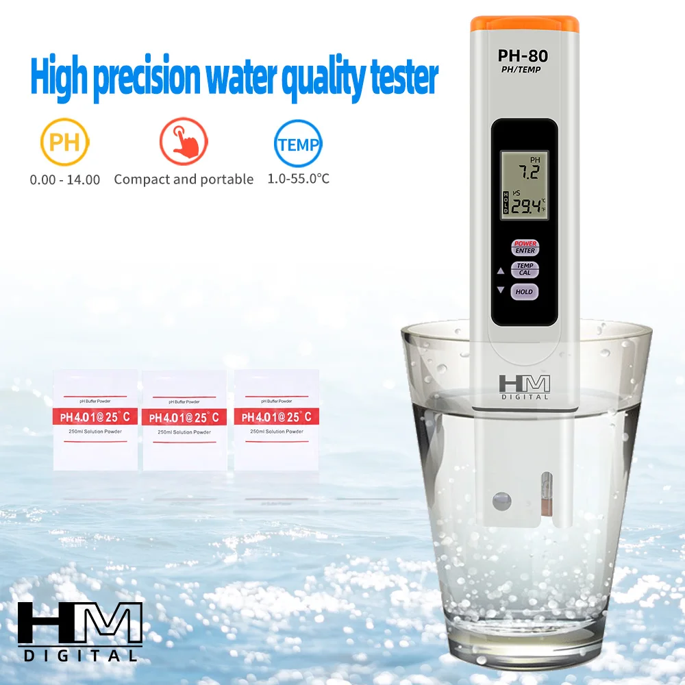 HM Digital PH-80 Waterproof PH Temperature Meter Hydro With Automatic Calibration Function Water Quality PH Tester 40% Off