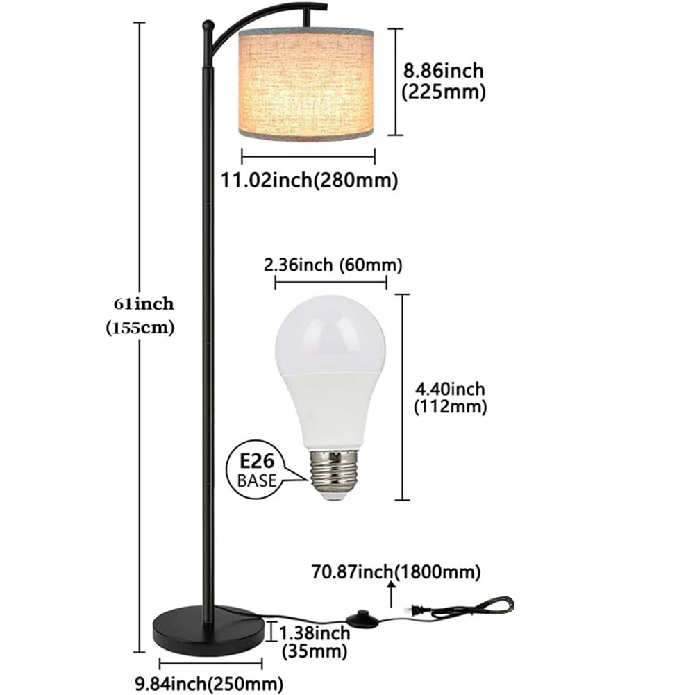 Imagem -06 - Lâmpada de Assoalho Industrial com Tecido Abajur Lâmpada com Lâmpadas Led Piso Luz de Leitura E27