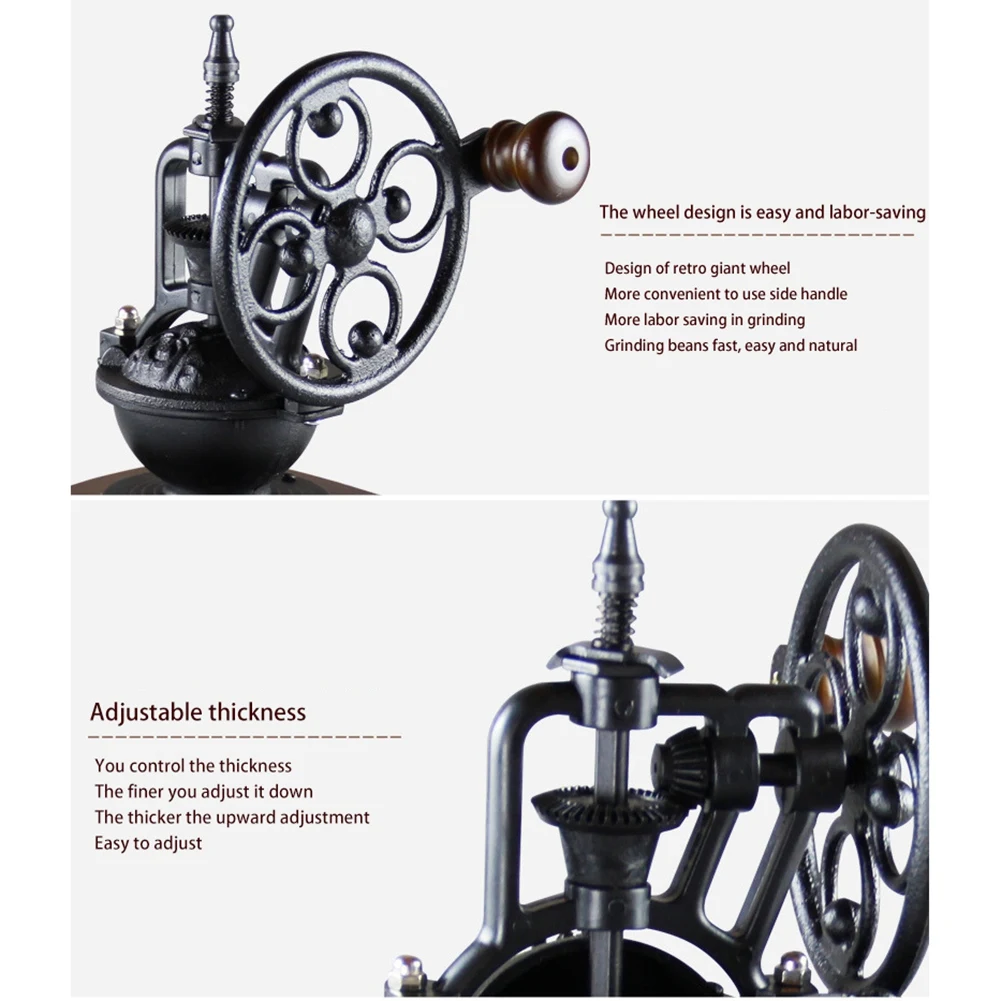 

【COMELY】Wooden Manual Coffee Grinder Hand Cast Iron Handmade Coffee Beans Spice Mini Burr Mill Grinders Kitchen Tool