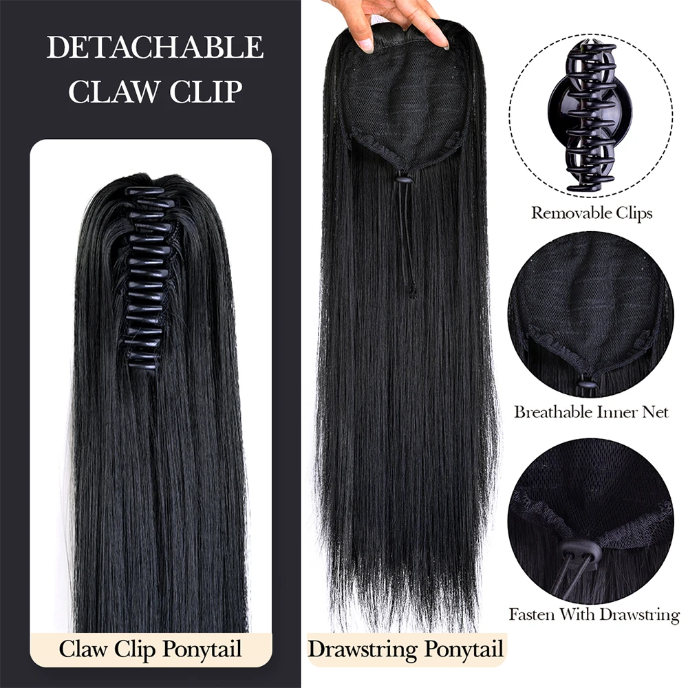 Synthetic Long Straight Claw Clip On Ponytail Hair Extensions 24\