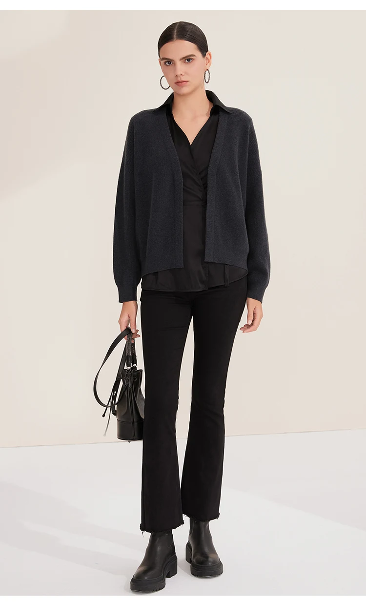 BD4521254 Damen Woll-Cardigan Pullover Seidenhemd Mehrlagig V-Ausschnitt Offen Vorne Langarm Strickoberteil Herbst Winter Alltag – Detail 6