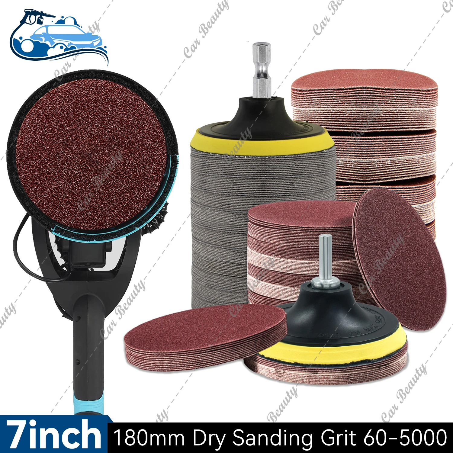 7 Inch 180mm Sanding Discs Paper for Random Oribit Drywall Dry Sandper for Polishing Grinding on Wall Steel Metal Glass Car Wood