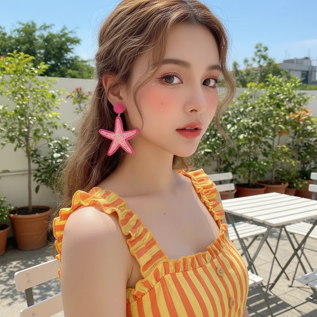Dopamine Sweet Star Pendant Earrings for Women Bohemian Starfish Beach Earring Summer Vacation Seaside Atmosphere Earrings