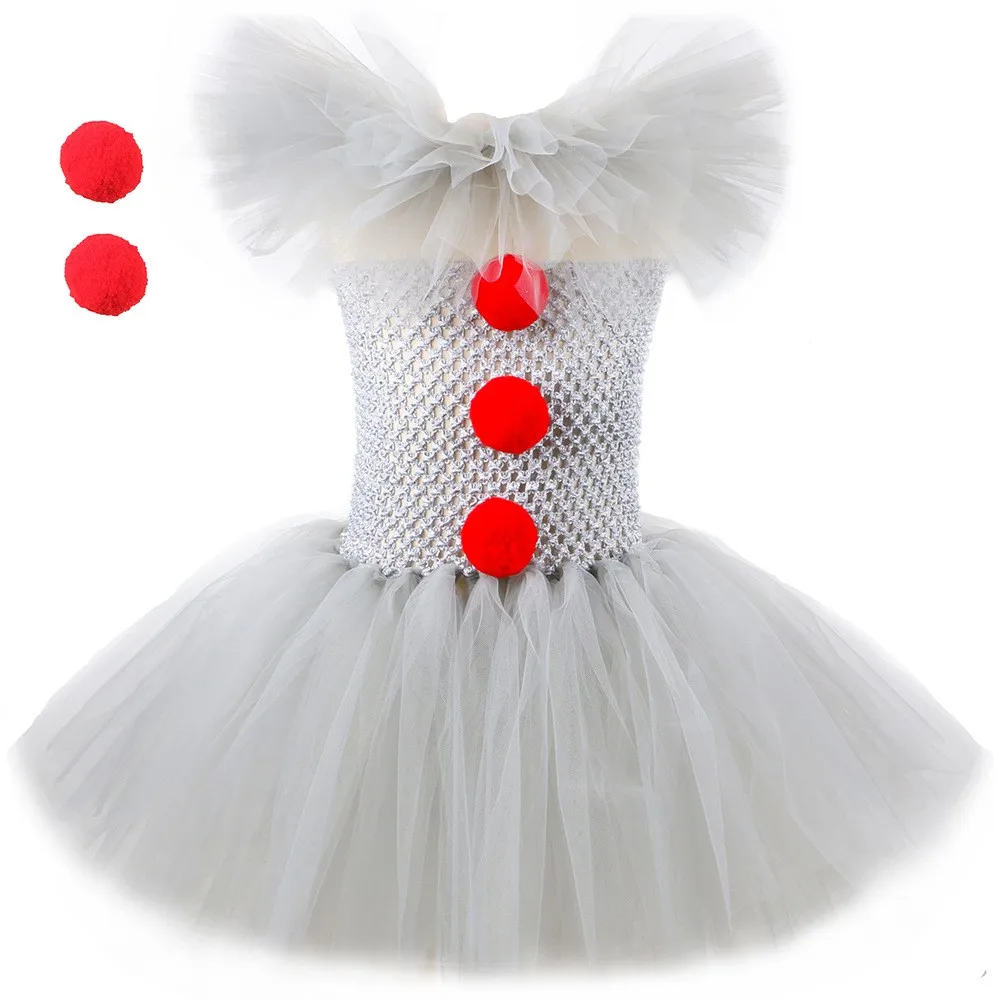 Disfraz de payaso de Carnaval de Halloween para niña, lindo vestido de tutú blanco y negro, vestido de fiesta de cumpleaños, regalo de vacaciones, conjunto de accesorios de ropa