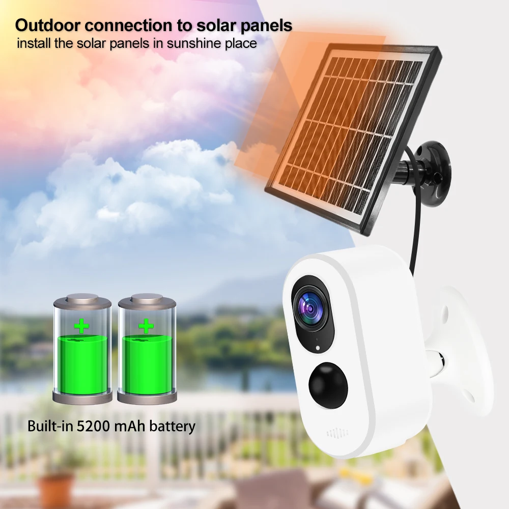 2MP 1080P Tuya APP Solar Power Wire-Free Battery Low Comsunption IP Camera Outdoor Water-proof Home Security CCTV Monitor