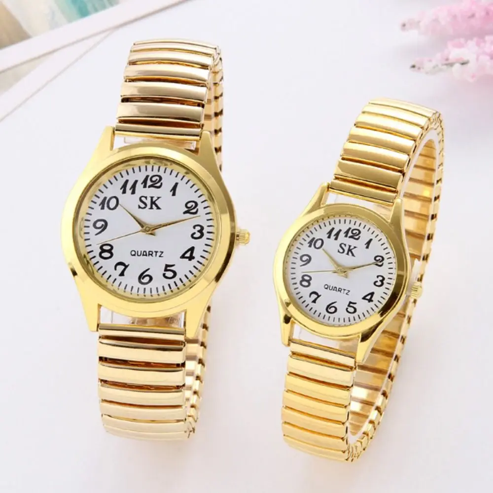 New Small Round Watches Simple Luxury Quartz Watch Steel Belt Elastic Band Couple Watches Gifts