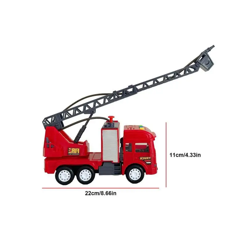 Caminhão de bombeiros para crianças, caminhões de bombeiros, bomba de água de trabalho, motor de caminhão de bombeiros vermelho com luzes de escada, sirenas realistas para meninos e meninas