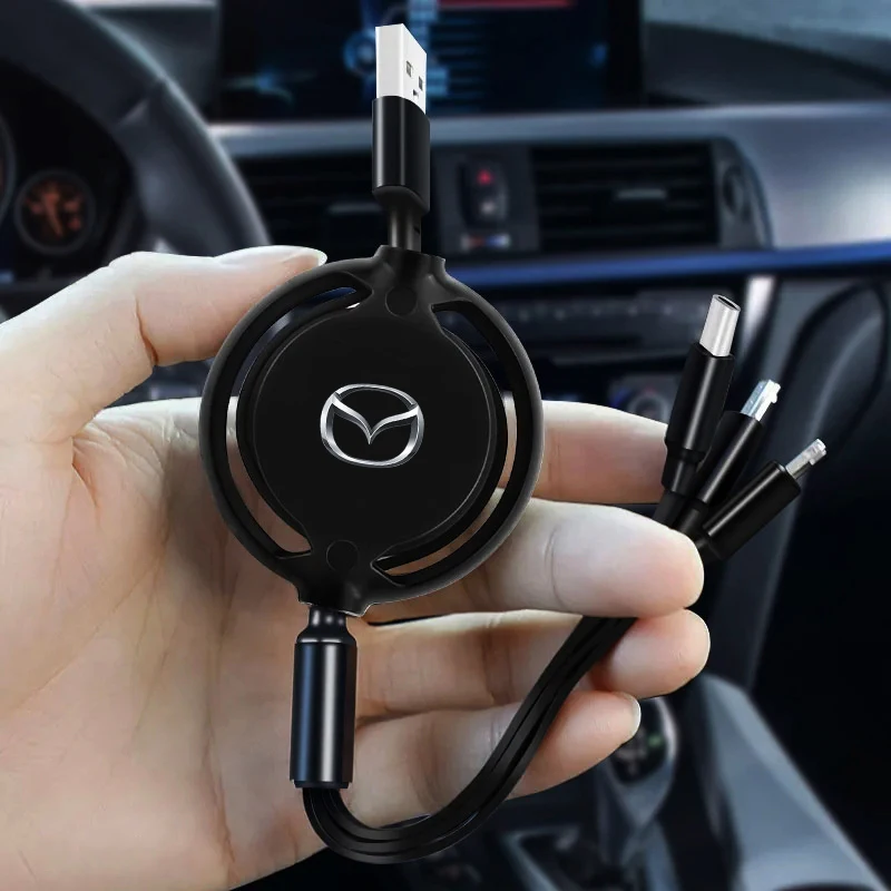 Car Interior 3 In 1 Micro USB Type C Fast Charging Cable For Mazda 2 3 6 5 Atenza CX3 CX5 MX5 CX7 Axela CX30 CX90 CX60 CX50 MX30