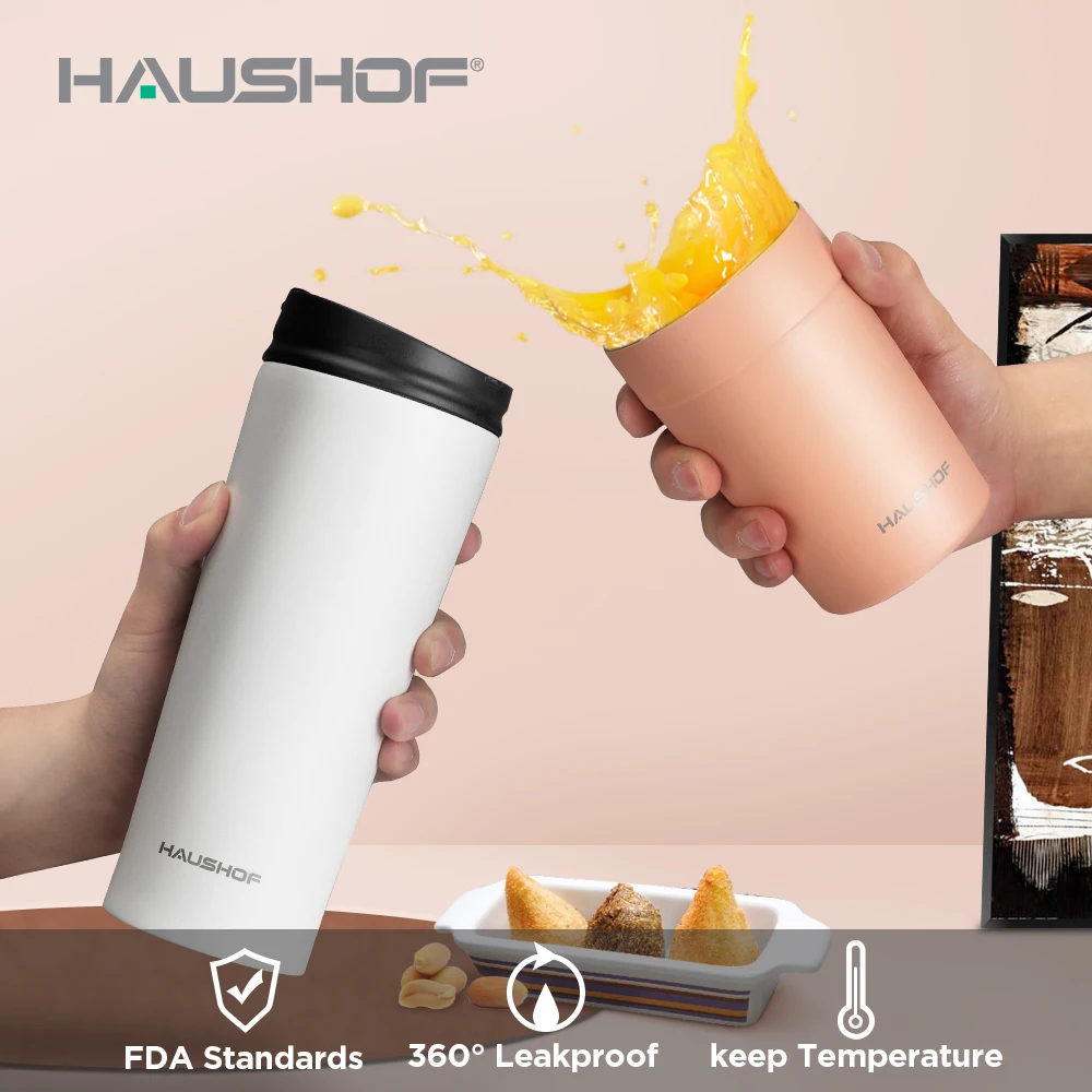 

HAUSHOF 360/500ml Stainless Steel Vacuum Insulated Tumbler Outdoor Travel Coffee Mug with Lid Car Anti-fall Water Bottle Cup