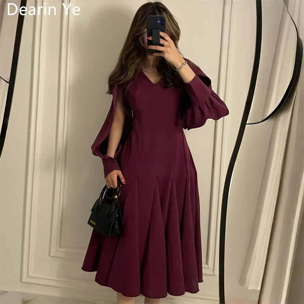 

Customized Prom Gown Dearin V-neck A-line Knee Length Skirts Draped Ruffle Bespoke Occasion Dresses Evening Formal Dress Saudi A