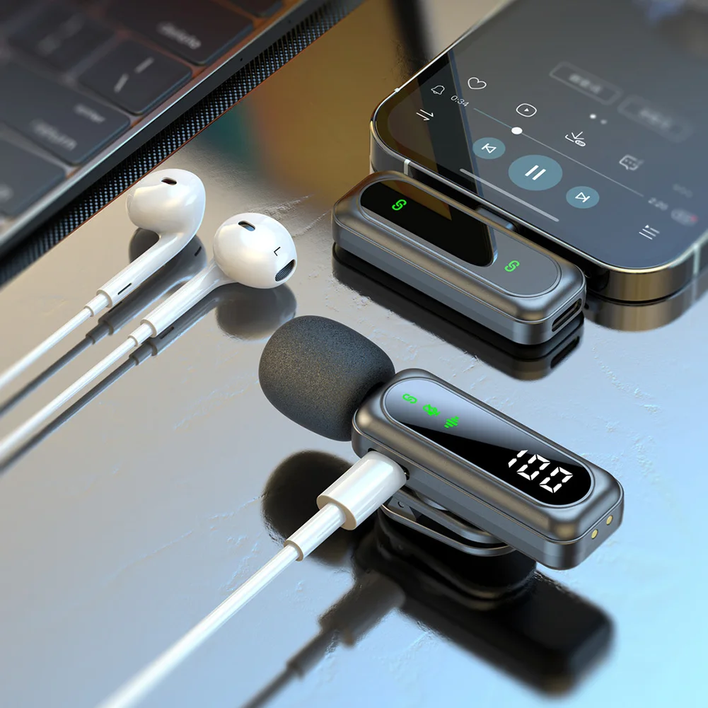 2 Pack Wireless Lavalier Microphone with Noise Cancellation Mini Microphone Plug and Play Wireless Mic for IPhone/Android/PC