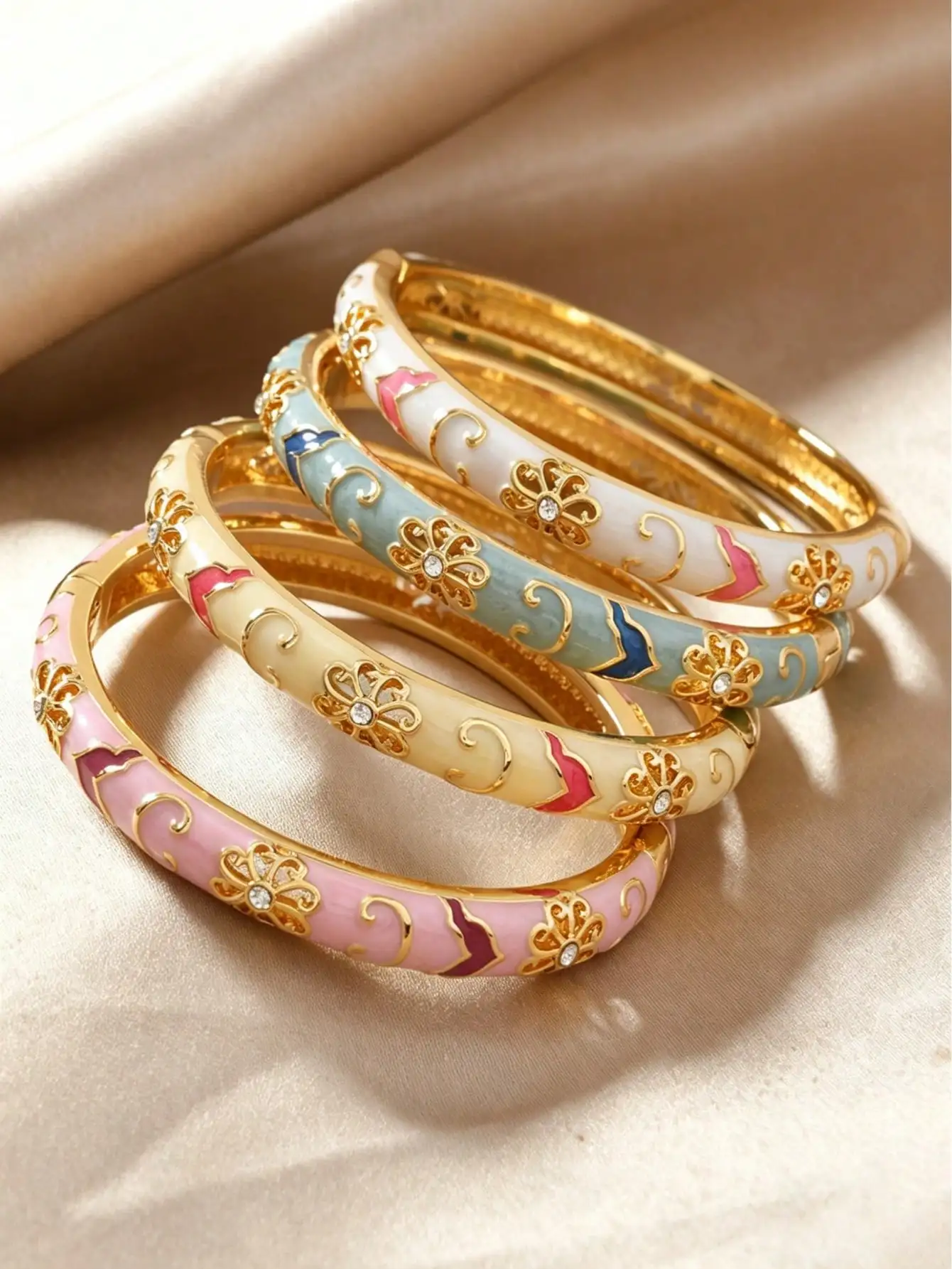 5/4PCS Enamel Craft Colorful Bracelet For Women Gold-Plated Asymmetrical Dyed Curly Bracelet For Gifts Daily Wear